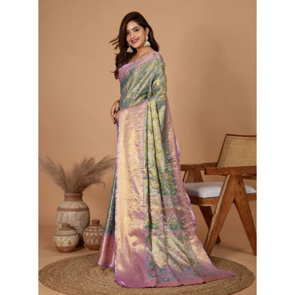 Generic Women's Jacquard Saree With Unstitched Blouse 5.5Mtr (Multicolor)