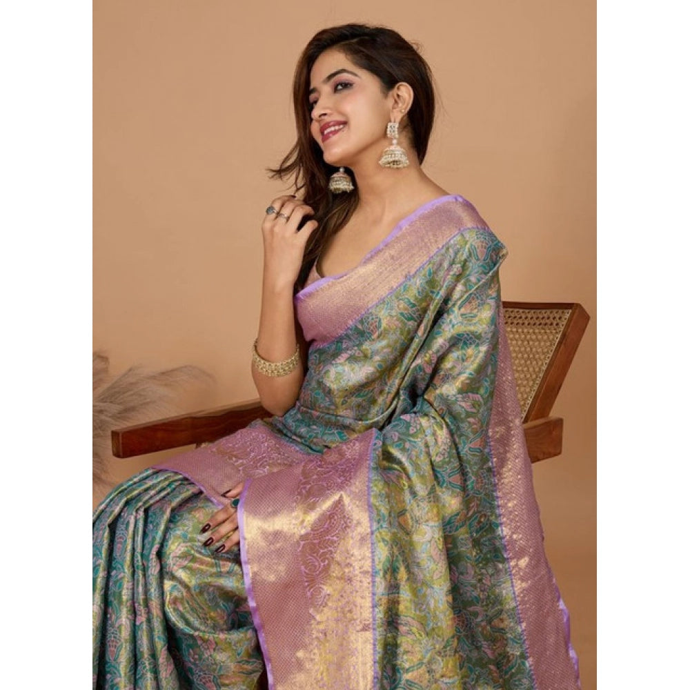 Generic Women's Jacquard Saree With Unstitched Blouse 5.5Mtr (Multicolor)