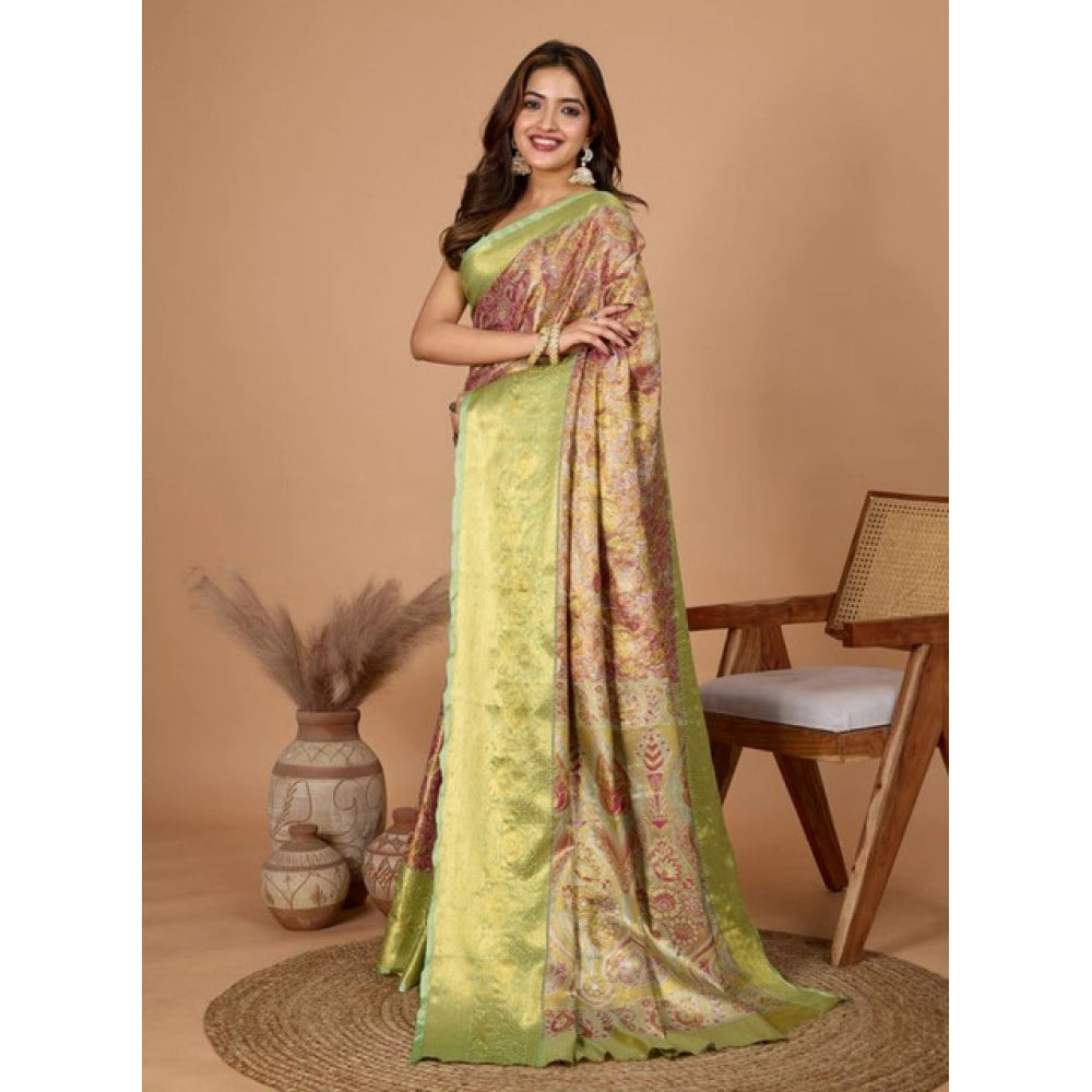 Generic Women's Jacquard Saree With Unstitched Blouse 5.5Mtr (Multicolor)