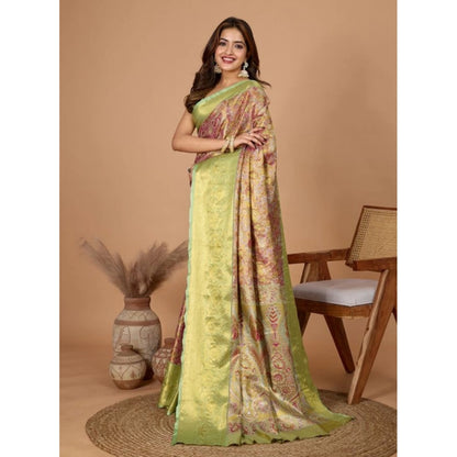 Generic Women's Jacquard Saree With Unstitched Blouse 5.5Mtr (Multicolor)