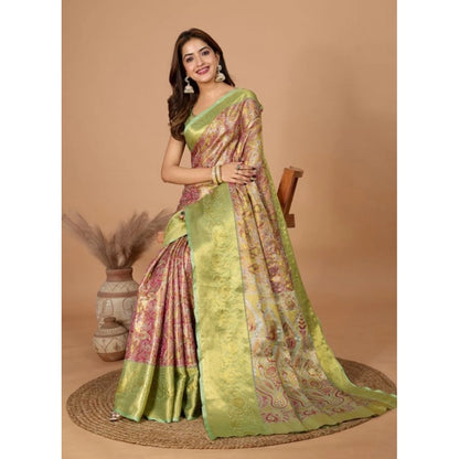 Generic Women's Jacquard Saree With Unstitched Blouse 5.5Mtr (Multicolor)