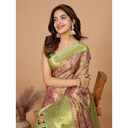 Generic Women's Jacquard Saree With Unstitched Blouse 5.5Mtr (Multicolor)