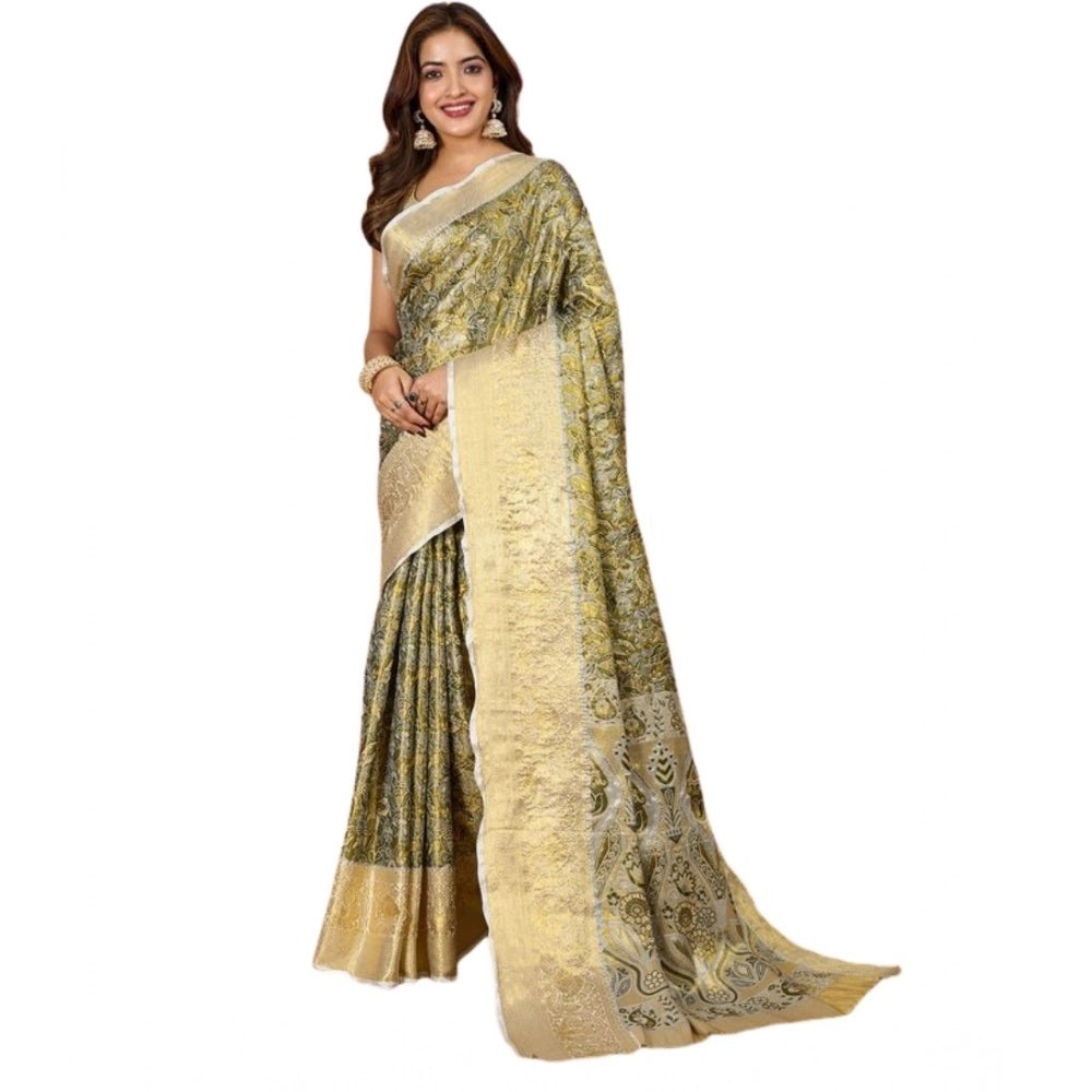 Generic Women's Jacquard Saree With Unstitched Blouse 5.5Mtr (Olive)