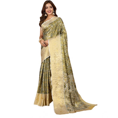Generic Women's Jacquard Saree With Unstitched Blouse 5.5Mtr (Olive)
