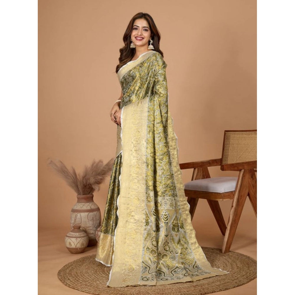Generic Women's Jacquard Saree With Unstitched Blouse 5.5Mtr (Olive)