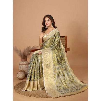 Generic Women's Jacquard Saree With Unstitched Blouse 5.5Mtr (Olive)