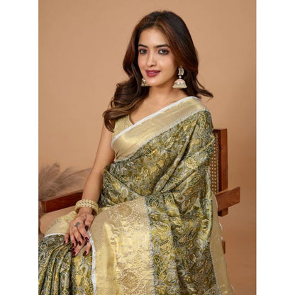 Generic Women's Jacquard Saree With Unstitched Blouse 5.5Mtr (Olive)