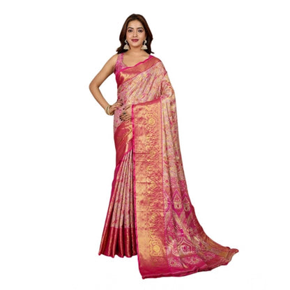 Generic Women's Jacquard Saree With Unstitched Blouse 5.5Mtr (Pink)