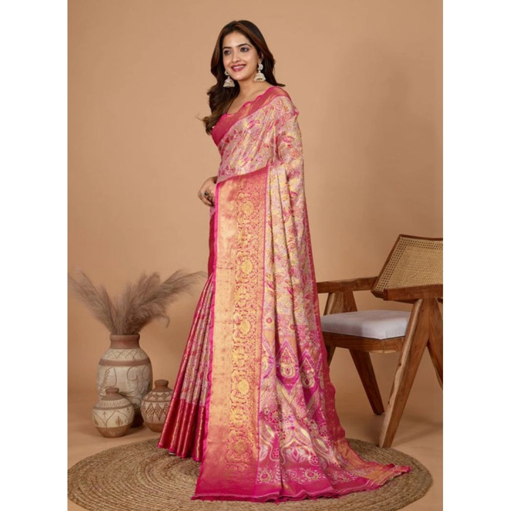 Generic Women's Jacquard Saree With Unstitched Blouse 5.5Mtr (Pink)