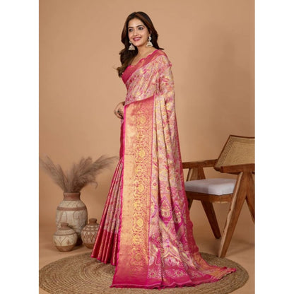 Generic Women's Jacquard Saree With Unstitched Blouse 5.5Mtr (Pink)