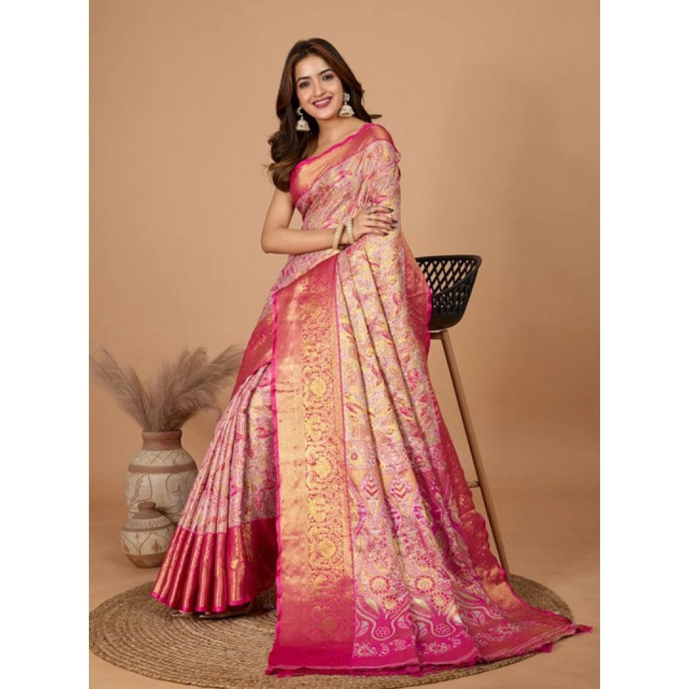 Generic Women's Jacquard Saree With Unstitched Blouse 5.5Mtr (Pink)