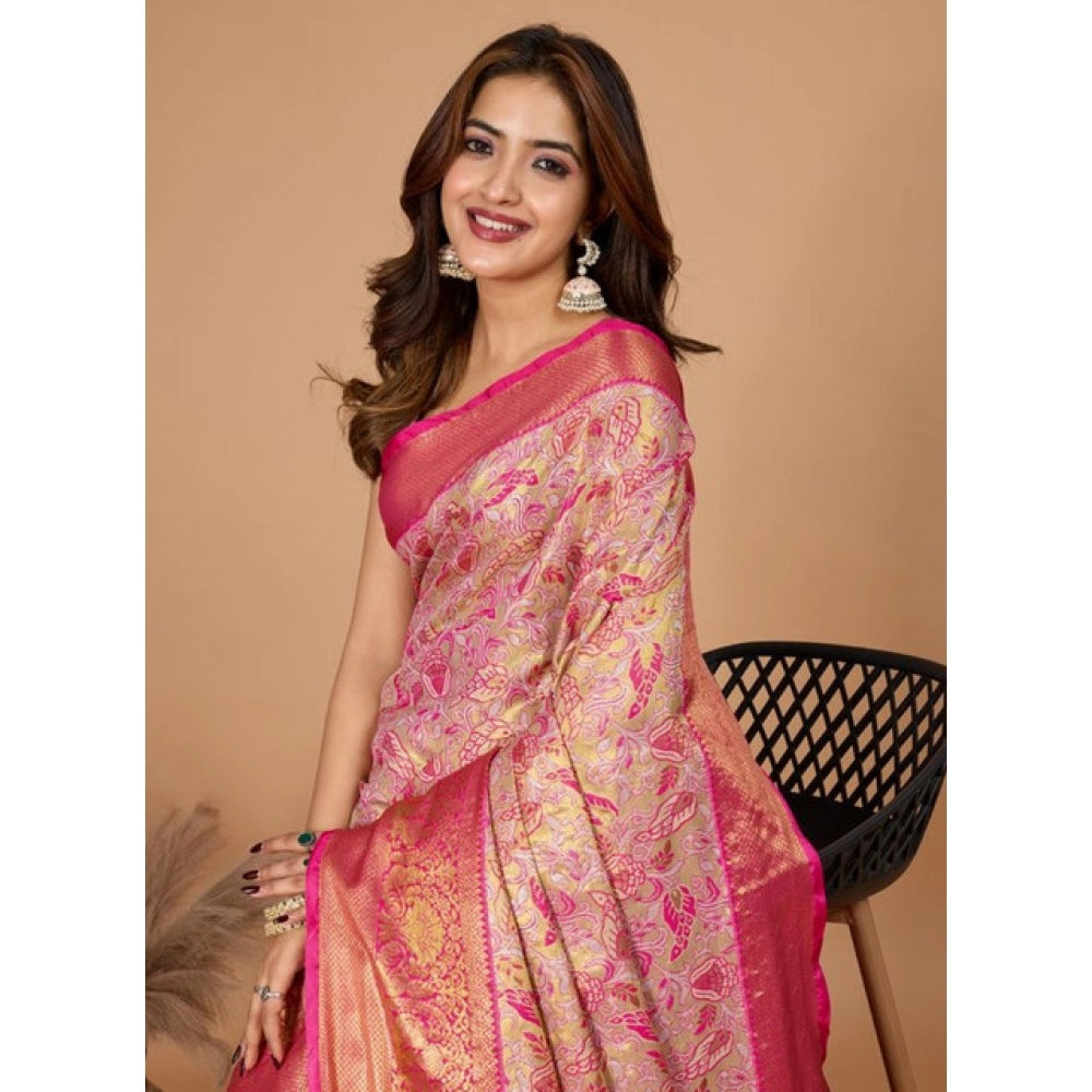 Generic Women's Jacquard Saree With Unstitched Blouse 5.5Mtr (Pink)
