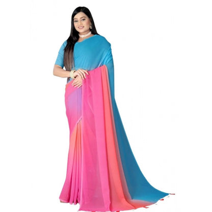 Generic Women's Georgette Floral Printed Saree With Unstitched Blouse 5.5Mtr (Multicolor)