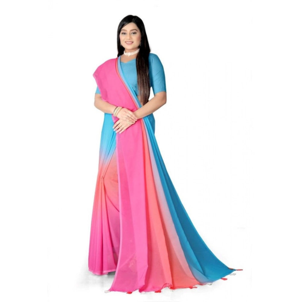Generic Women's Georgette Floral Printed Saree With Unstitched Blouse 5.5Mtr (Multicolor)