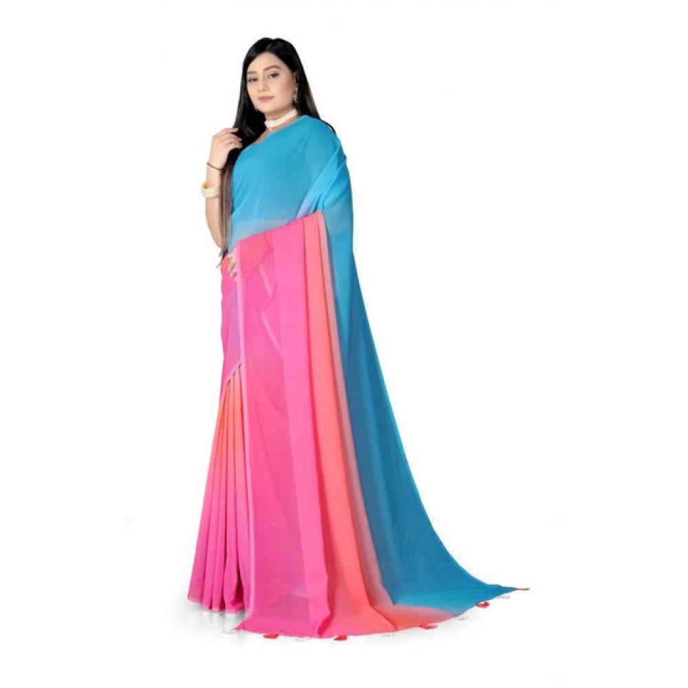 Generic Women's Georgette Floral Printed Saree With Unstitched Blouse 5.5Mtr (Multicolor)