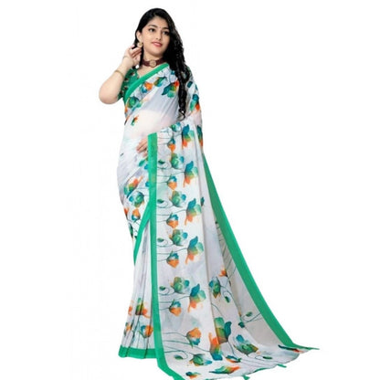Generic Women's Georgette Floral Printed Saree With Unstitched Blouse 5.5Mtr (Green)