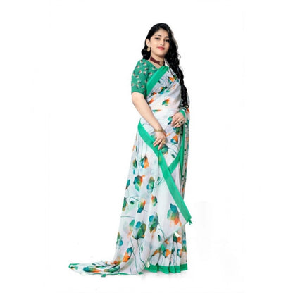 Generic Women's Georgette Floral Printed Saree With Unstitched Blouse 5.5Mtr (Green)