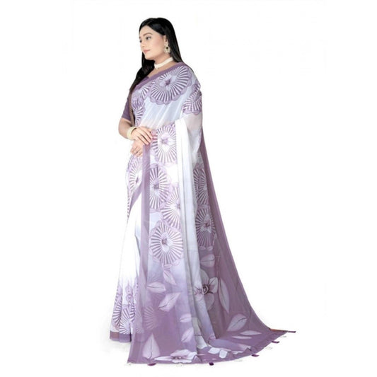 Generic Women's Georgette Floral Printed Saree With Unstitched Blouse 5.5Mtr (Lavender)