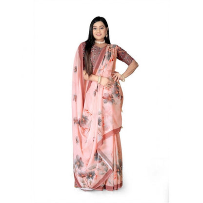 Generic Women's Georgette Floral Printed Saree With Unstitched Blouse 5.5Mtr (Peach)