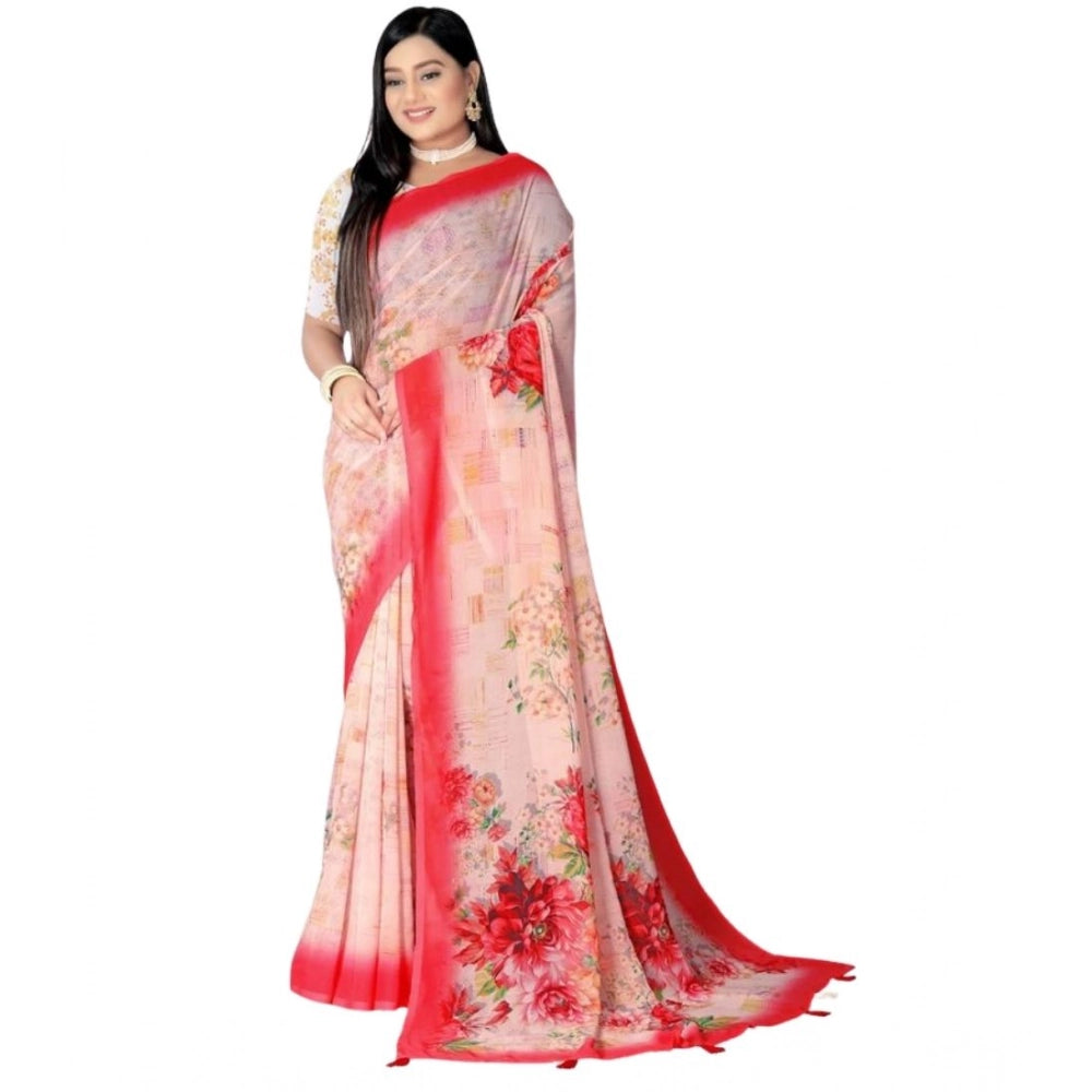 Generic Women's Georgette Floral Printed Saree With Unstitched Blouse 5.5Mtr (Red)