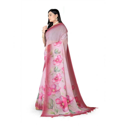 Generic Women's Georgette Floral Printed Saree With Unstitched Blouse 5.5Mtr (Rose Pink)