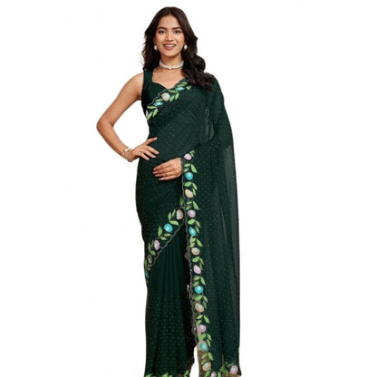 Generic Women's Georgette Printed Saree With Unstitched Blouse 5.5Mtr (Green)