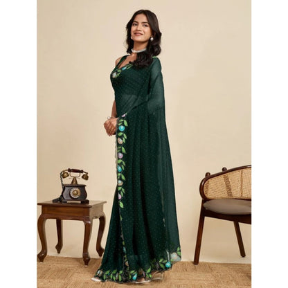 Generic Women's Georgette Printed Saree With Unstitched Blouse 5.5Mtr (Green)