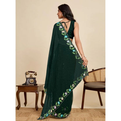 Generic Women's Georgette Printed Saree With Unstitched Blouse 5.5Mtr (Green)