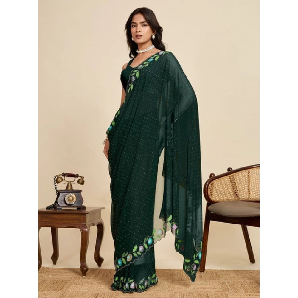 Generic Women's Georgette Printed Saree With Unstitched Blouse 5.5Mtr (Green)