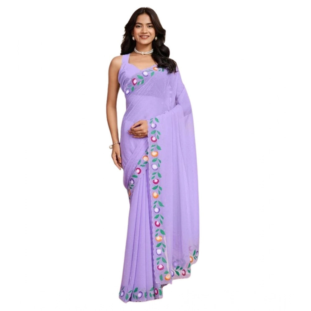 Generic Women's Georgette Printed Saree With Unstitched Blouse 5.5Mtr (Lavender)