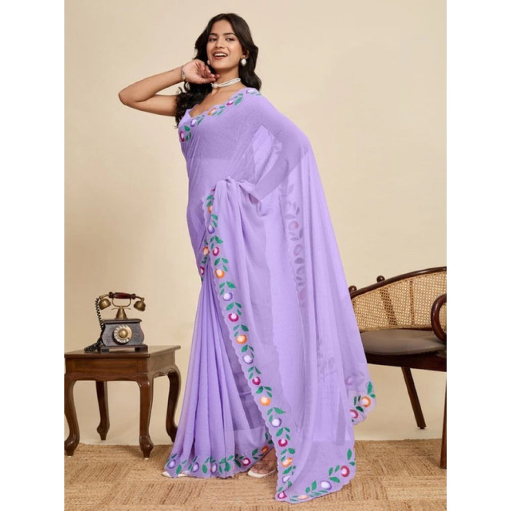 Generic Women's Georgette Printed Saree With Unstitched Blouse 5.5Mtr (Lavender)