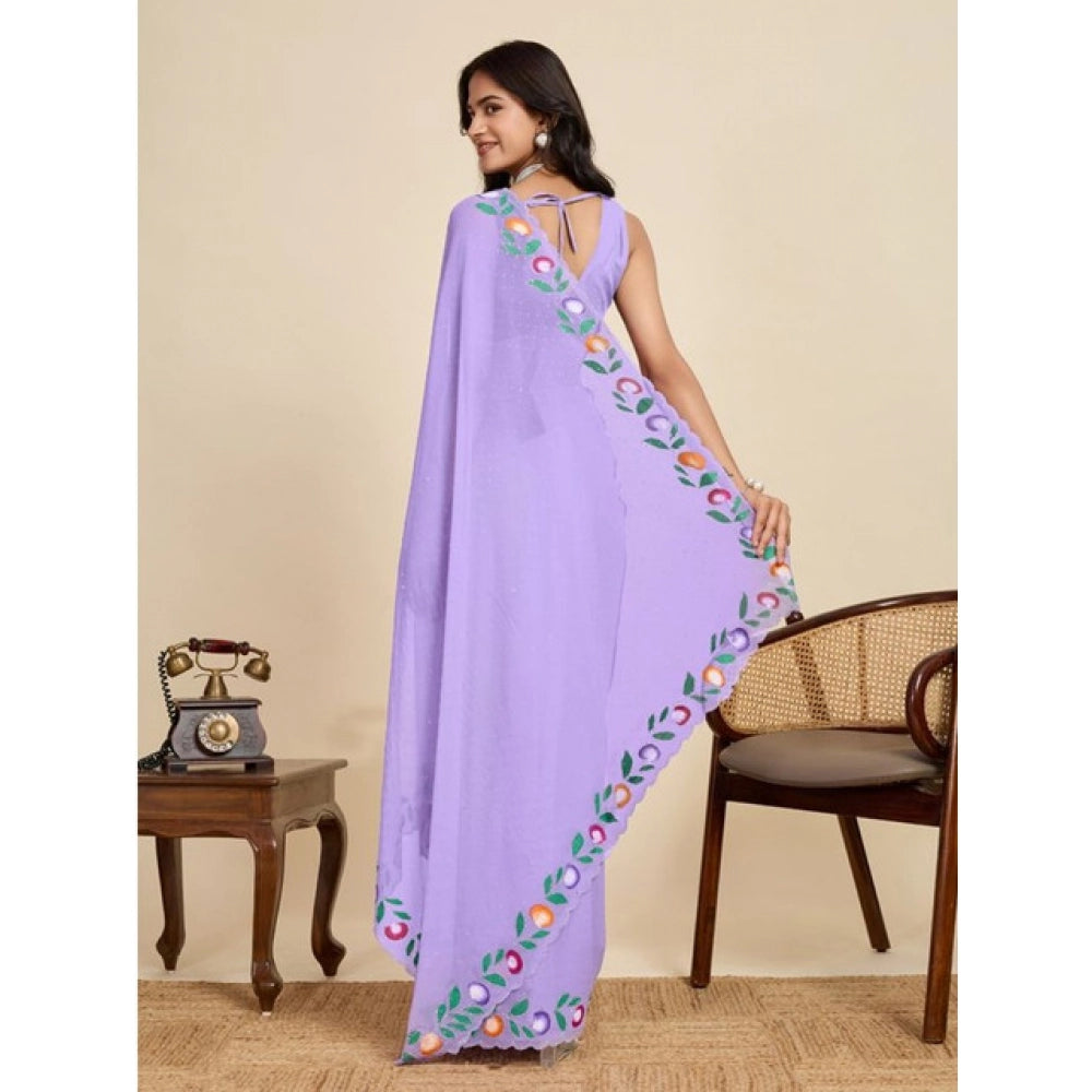 Generic Women's Georgette Printed Saree With Unstitched Blouse 5.5Mtr (Lavender)