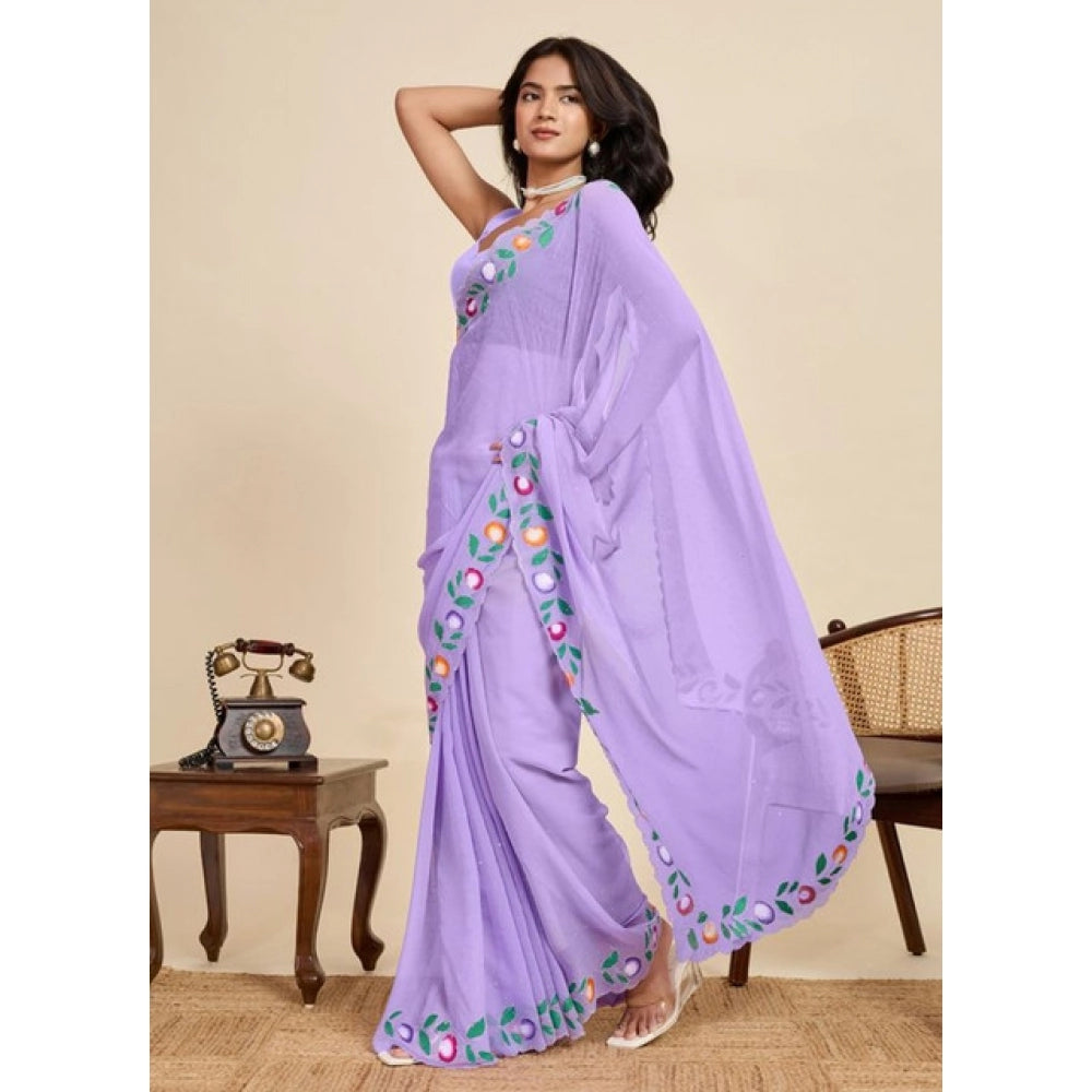 Generic Women's Georgette Printed Saree With Unstitched Blouse 5.5Mtr (Lavender)