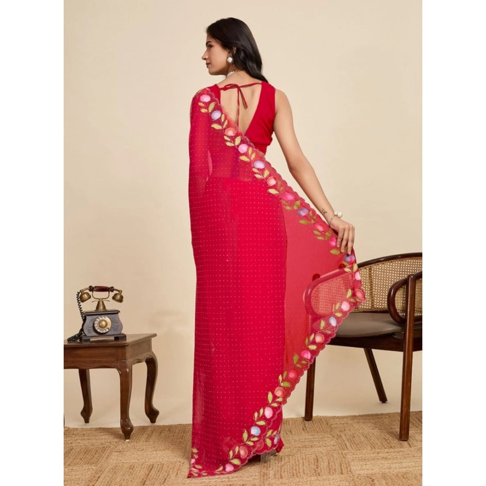Generic Women's Georgette Printed Saree With Unstitched Blouse 5.5Mtr (Red)