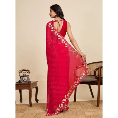 Generic Women's Georgette Printed Saree With Unstitched Blouse 5.5Mtr (Red)