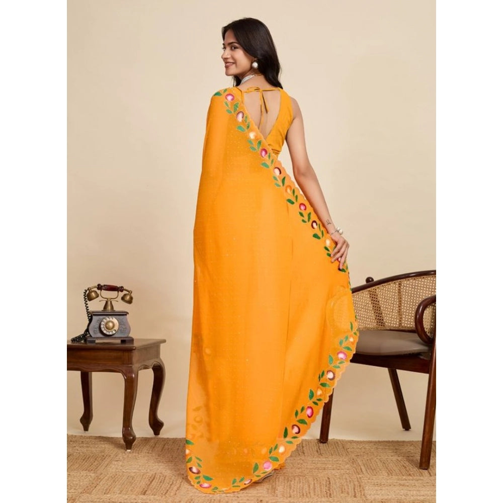 Generic Women's Georgette Printed Saree With Unstitched Blouse 5.5Mtr (Yellow)