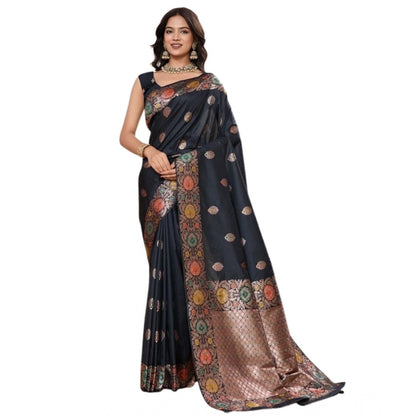 Generic Women's Faux_Banarasi_Silk Woven Saree With Unstitched Blouse 5.5Mtr (Black)