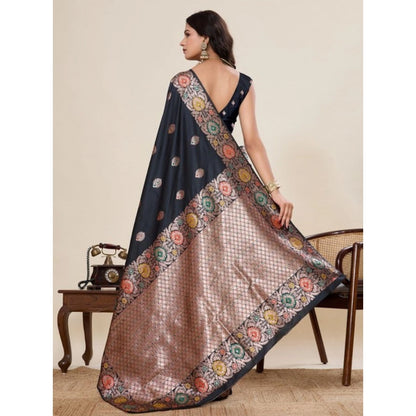 Generic Women's Faux_Banarasi_Silk Woven Saree With Unstitched Blouse 5.5Mtr (Black)