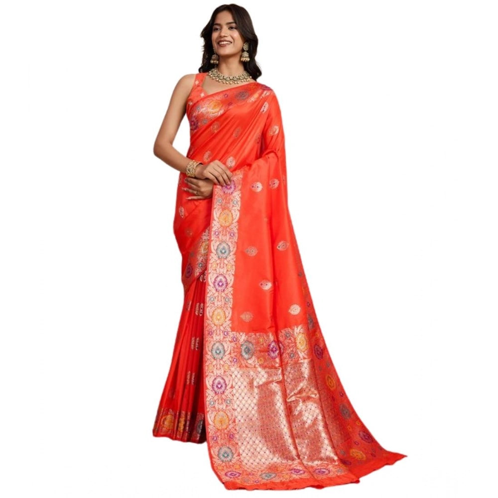 Generic Women's Faux_Banarasi_Silk Woven Saree With Unstitched Blouse 5.5Mtr (Coral)