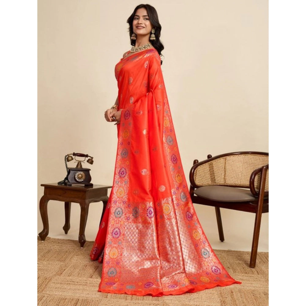 Generic Women's Faux_Banarasi_Silk Woven Saree With Unstitched Blouse 5.5Mtr (Coral)