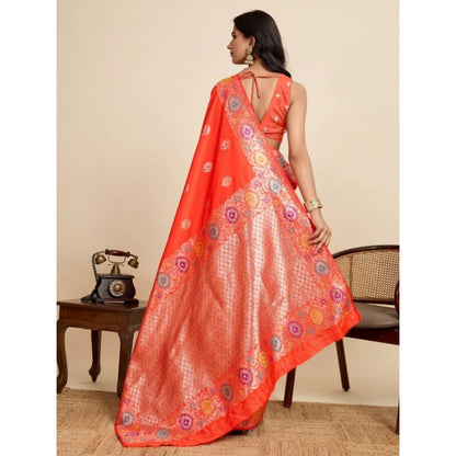 Generic Women's Faux_Banarasi_Silk Woven Saree With Unstitched Blouse 5.5Mtr (Coral)