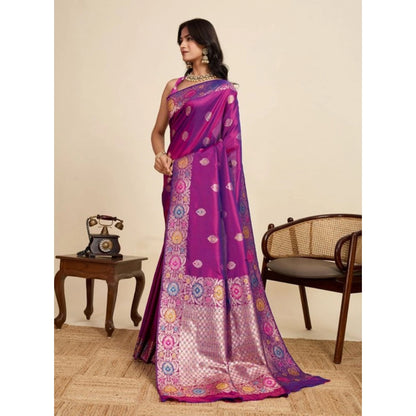 Generic Women's Faux_Banarasi_Silk Woven Saree With Unstitched Blouse 5.5Mtr (Magenta)