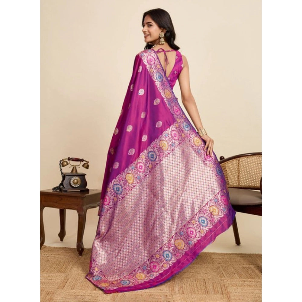 Generic Women's Faux_Banarasi_Silk Woven Saree With Unstitched Blouse 5.5Mtr (Magenta)