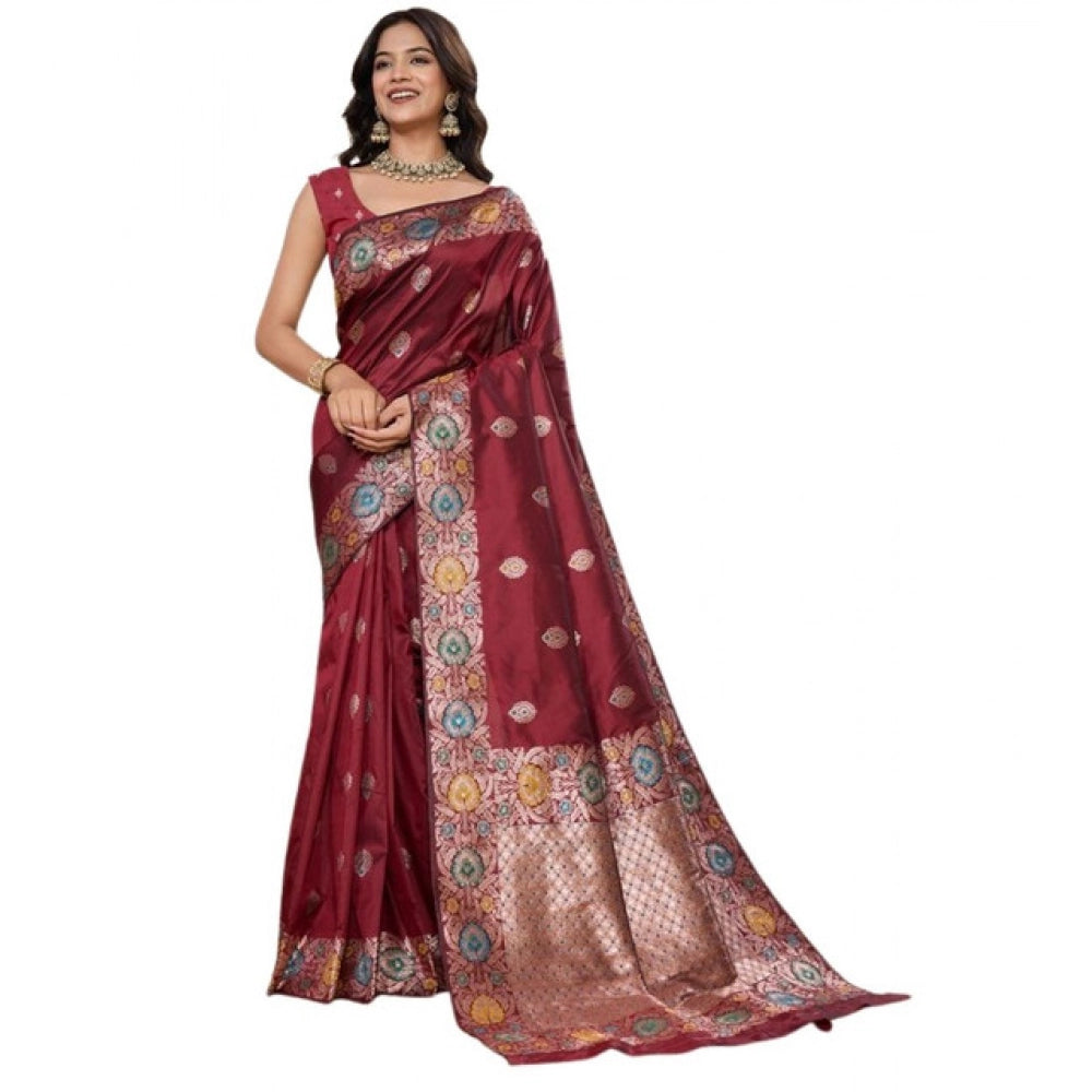 Generic Women's Faux_Banarasi_Silk Woven Saree With Unstitched Blouse 5.5Mtr (Maroon)