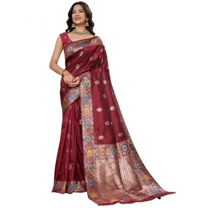 Generic Women's Faux_Banarasi_Silk Woven Saree With Unstitched Blouse 5.5Mtr (Maroon)