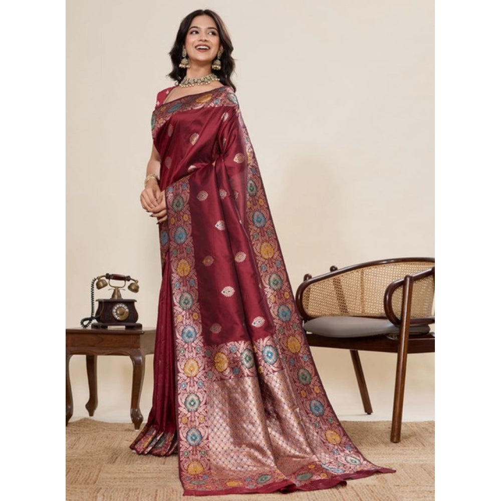Generic Women's Faux_Banarasi_Silk Woven Saree With Unstitched Blouse 5.5Mtr (Maroon)
