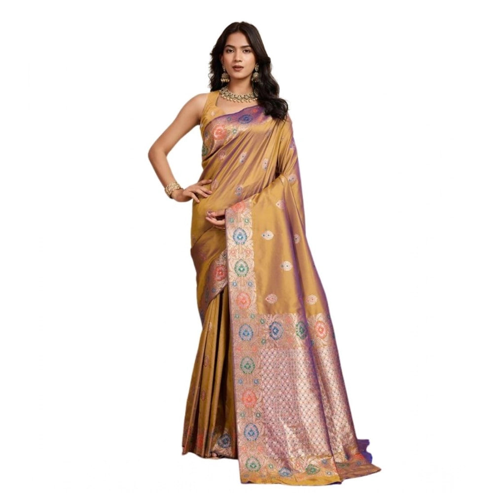 Generic Women's Faux_Banarasi_Silk Woven Saree With Unstitched Blouse 5.5Mtr (Mustard)