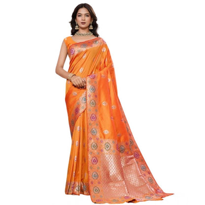 Generic Women's Faux_Banarasi_Silk Woven Saree With Unstitched Blouse 5.5Mtr (Orange)
