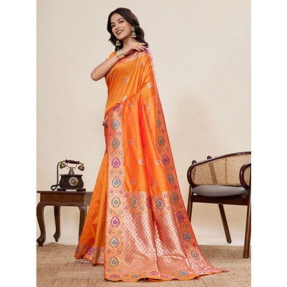 Generic Women's Faux_Banarasi_Silk Woven Saree With Unstitched Blouse 5.5Mtr (Orange)