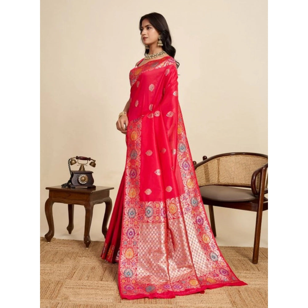 Generic Women's Faux_Banarasi_Silk Woven Saree With Unstitched Blouse 5.5Mtr (Red)